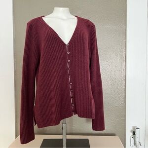 Abercrombie & Fitch Ribbed Button Front Cardigan Sweater Burgundy Size L